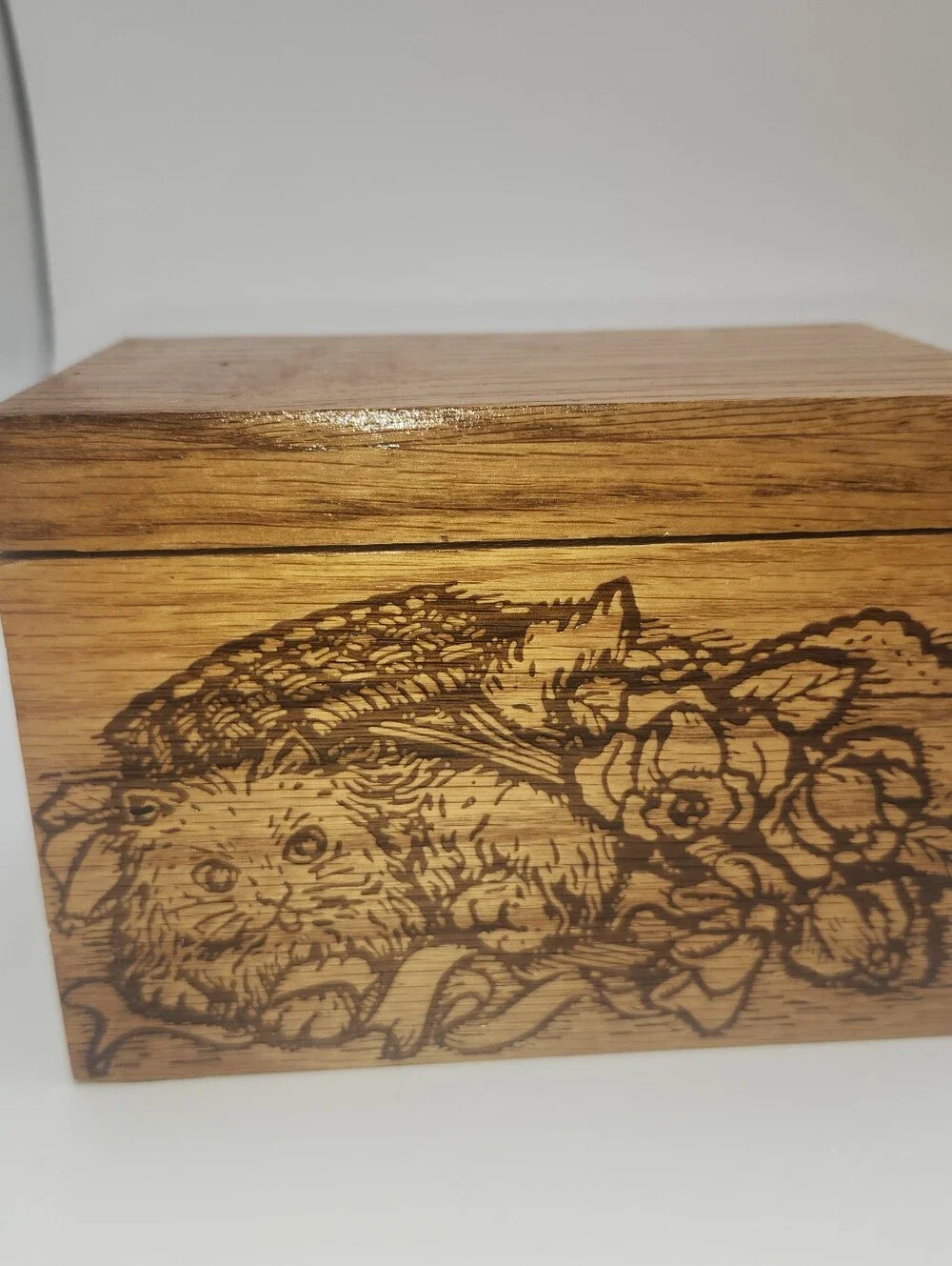 Vintage wood Cat Recipe Box kitchen carved old decor box